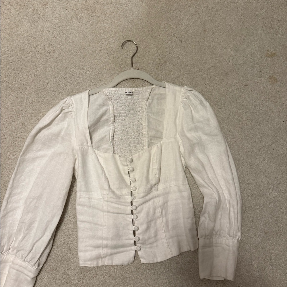 Reformation White Micah Linen Blouse
